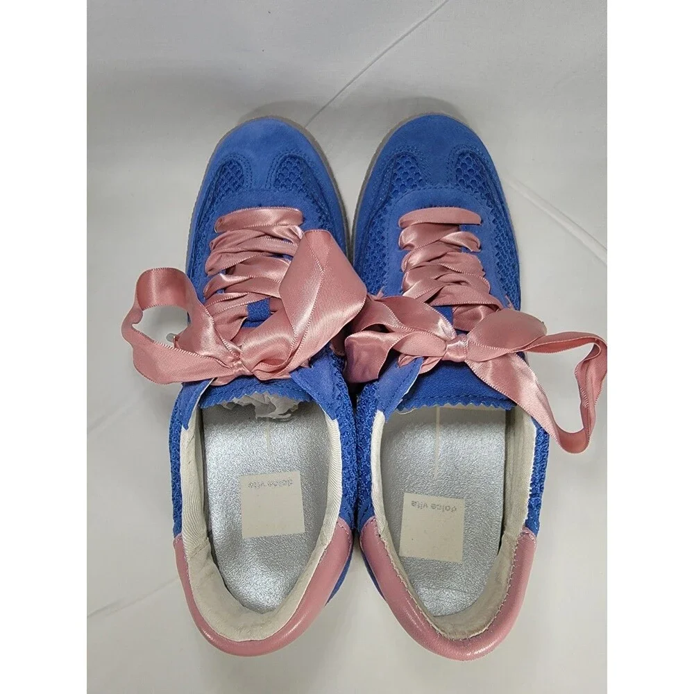 Dolce Vita Notice, Suede & Mesh Size 7 Sneakers Royal Blue w/ pink ribbon lace